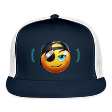Load image into Gallery viewer, BRUZN Trucker Hat - Yellow logo Blue stitches (4 hat colors) - navy/white

