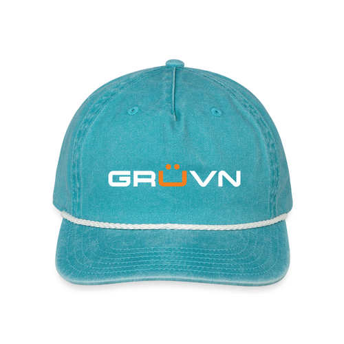 GRÜVN Vintage Washed Rope Cap - White & Orange Logo (3 colors) - faded turquoise