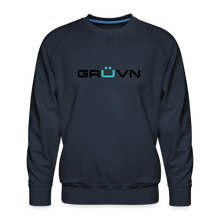 Load image into Gallery viewer, GRÜVN Men’s Premium Sweatshirt - TEAM GRUVN on back - Black &amp; Blue Logo (4 Colors) - navy
