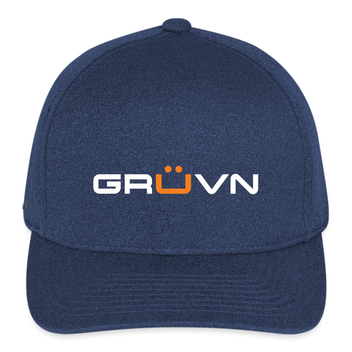 GRÜVN  Flexfit Fitted Melange Cap - White & Orange Logo (3 Colors) - heather navy