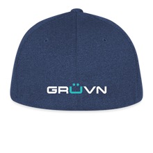 Load image into Gallery viewer, GRÜVN  Flexfit Fitted Melange Hat - White &amp; Blue Logo (3 colors) - heather navy
