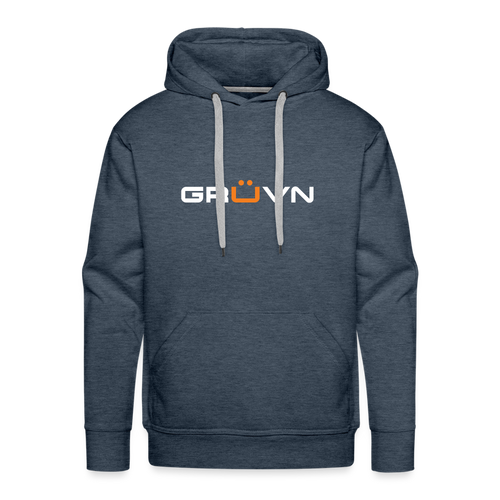 GRÜVN Men’s Premium Hoodie - White & Orange logo (7 Colors) - heather denim