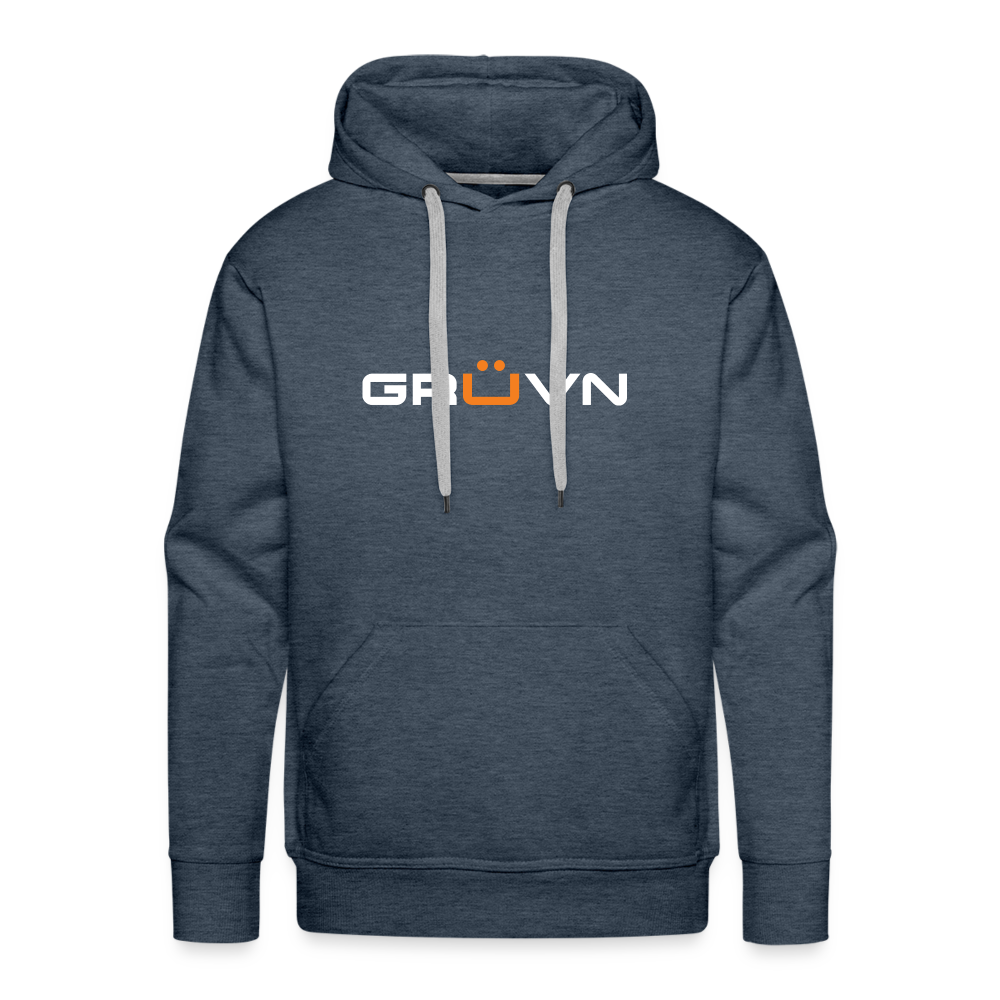 GRÜVN Men’s Premium Hoodie - White & Orange logo (7 Colors) - heather denim