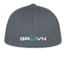 Load image into Gallery viewer, GRÜVN  Flexfit Fitted Melange Hat - White &amp; Blue Logo (3 colors) - dark heather gray
