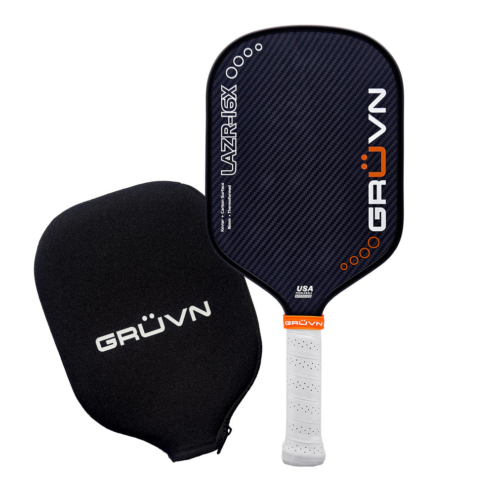 GRUVN LAZR-16X laser Kevlar carbon pickleball paddle elongated blue blend