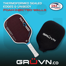 Load image into Gallery viewer, GRUVN LAZR-16X Laser Kevlar and Carbon surface pickleball paddle elongated thermoformed red blend
