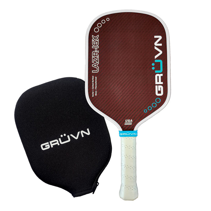 GRUVN LAZR-16X Laser Kevlar and Carbon surface pickleball paddle elongated thermoformed red blend