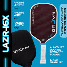 Load image into Gallery viewer, GRUVN LAZR-16X Laser Kevlar and Carbon surface pickleball paddle elongated thermoformed red blend
