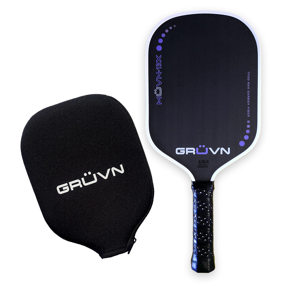 GRUVN MUVN-13X thermoformed carbon fiber pickleball paddle 13mm elongated purple