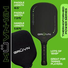 Load image into Gallery viewer, GRUVN MUVN-16H thermoformed pickleball paddle carbon fiber long handle green 
