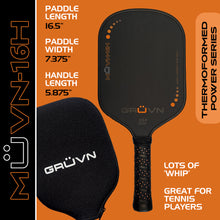 Load image into Gallery viewer, GRUVN MUVN-16H thermoformed pickleball  paddle 16mm core long handle orange
