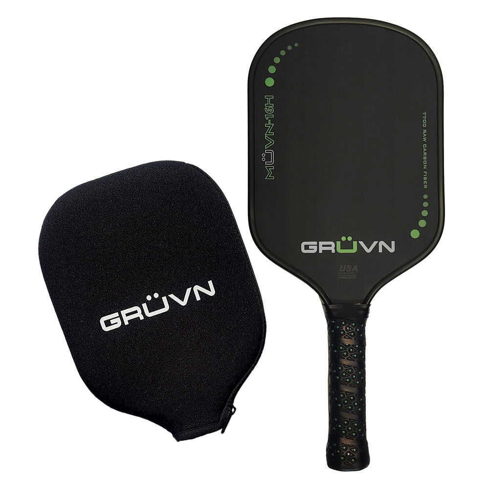 GRUVN MUVN-16H thermoformed pickleball paddle carbon fiber long handle green 