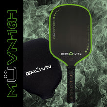 Load image into Gallery viewer, GRUVN MUVN-16H thermoformed pickleball paddle carbon fiber long handle green edge guard
