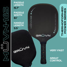 Load image into Gallery viewer, GRUVN MUVN-16S thermoformed carbon fiber pickleball paddle standard shape 16mm core mint green
