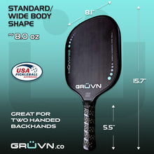 Load image into Gallery viewer, GRUVN MUVN-16S  pickleball paddle standard wide body thermoformed carbon fiber 16mm core mint green
