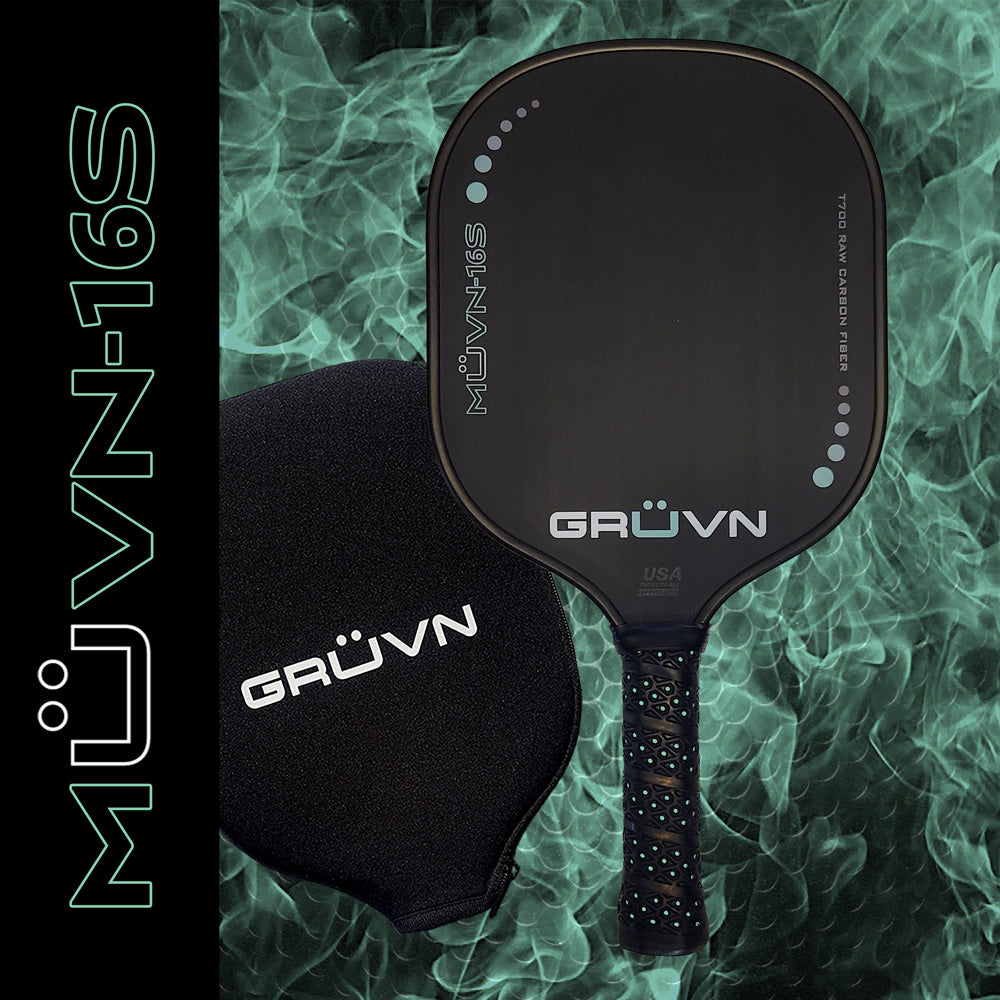 GRUVN MUVN-16S thermoformed carbon fiber pickleball paddle standard shape 16mm core mint green