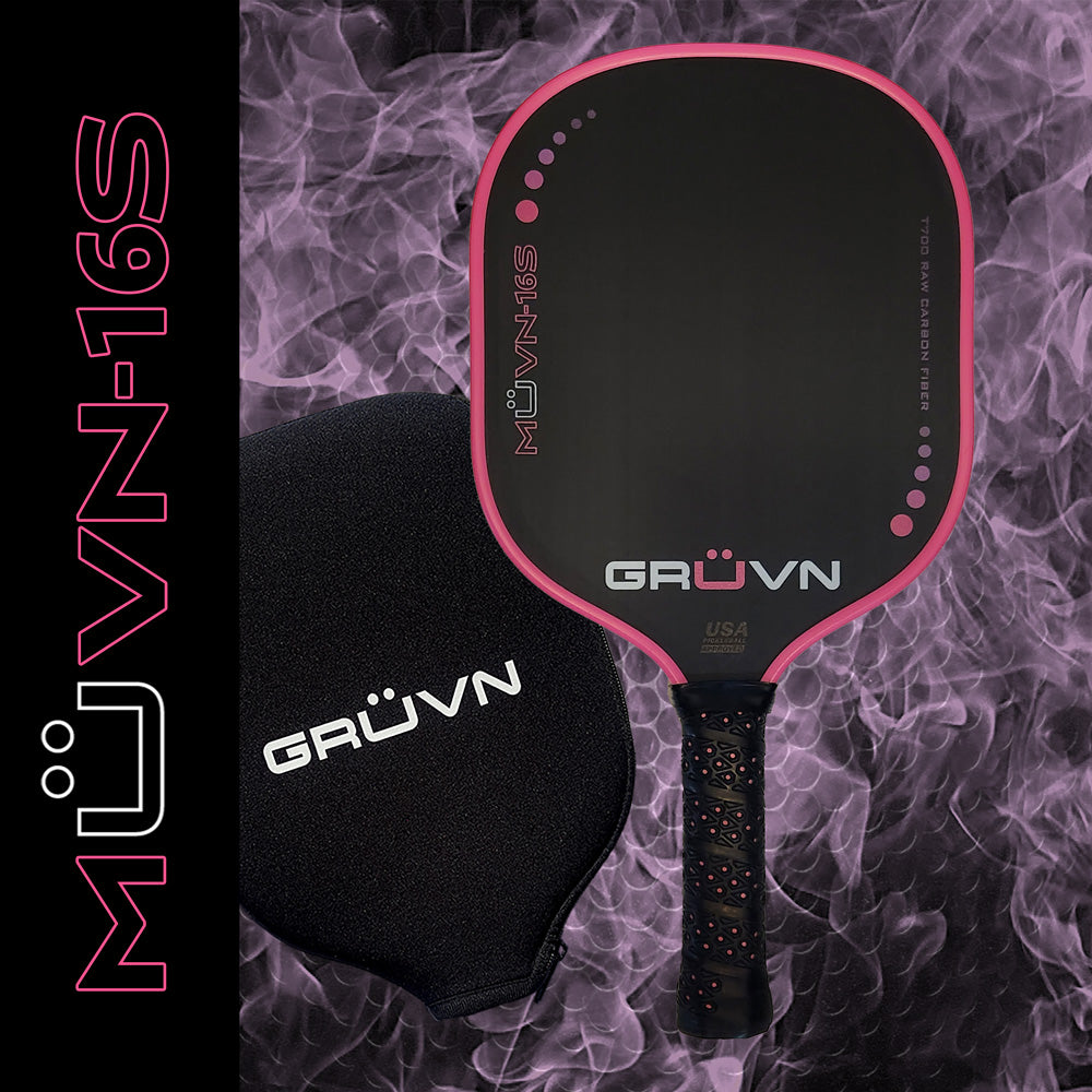 GRUVN MUVN-16S thermoformed pickleball paddle carbon fiber standard shape 16mm core pink