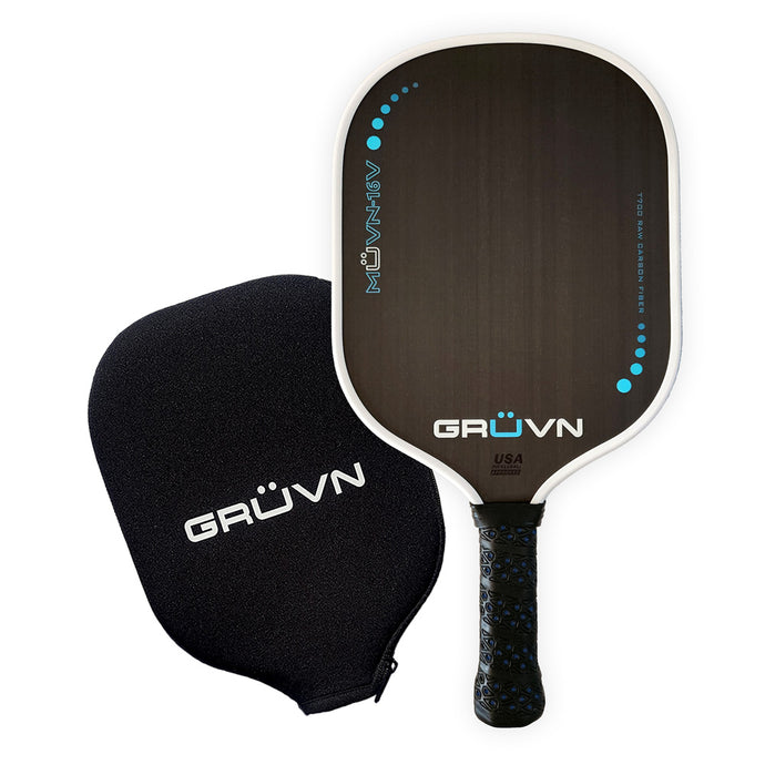 GRUVN MUVN-16V thermoformed wide body carbon fiber pickleball paddle with short handle blue