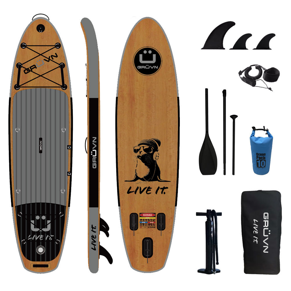 GRUVN SUP 11' All Around Inflatable Paddle Board Package Wood Design Round Nose  iSUP