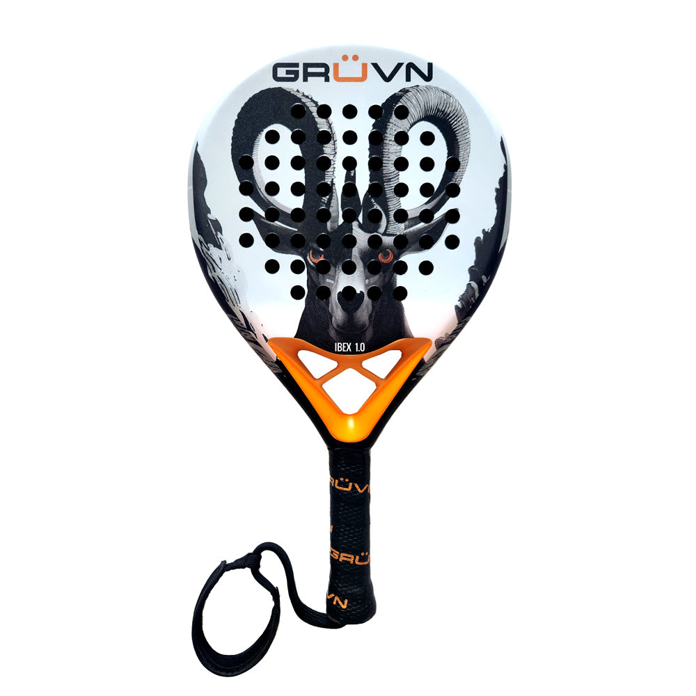 GRUVN Padel Racket Teardrop Shape 12K Carbon Fiber Pop Tennis Racket IBEX 1.0 12K Stonk Black Orange