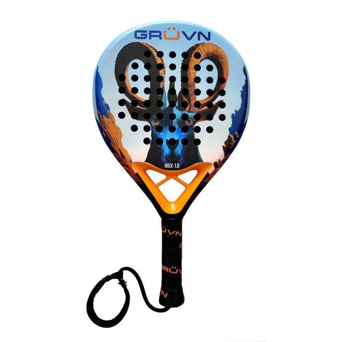 GRUVN Padel Racket Teardrop Shape 12K Carbon Fiber Pop Tennis Racket IBEX 1.0 12K Stonk Blue Orange