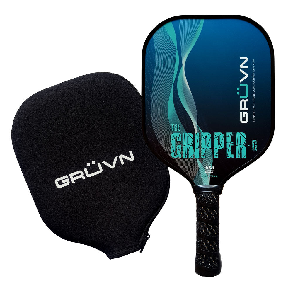 THE GRIPPER-G Pickleball Paddle Aqua White Spiral
