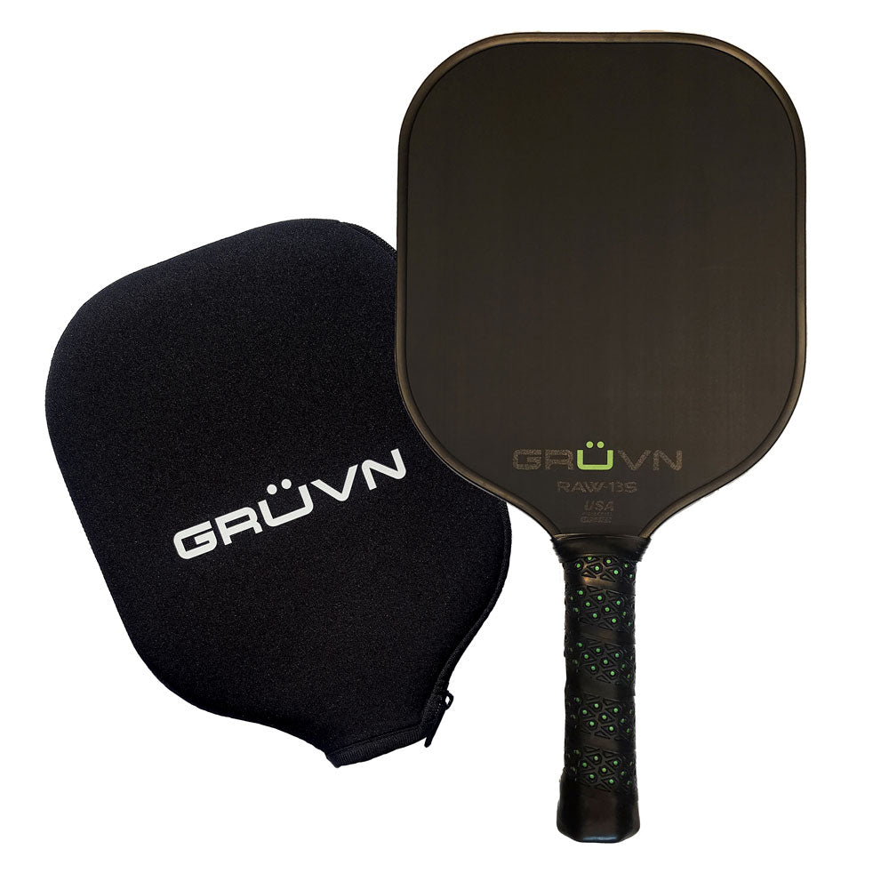 Carbon fiber pickleball paddle GRUVN RAW-13S standard shape 13mm core green stealth