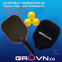 Load image into Gallery viewer, Carbon fiber pickleball paddle pink 13mm GRUVN RAW-13V with cover
