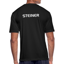 Load image into Gallery viewer, GRÜVN Men’s Moisture Wicking Performance T-Shirt - Steiner on back - Orange Smile (5 Colors) - black
