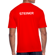 Load image into Gallery viewer, GRÜVN Men’s Moisture Wicking Performance T-Shirt - Steiner on back - Orange Smile (5 Colors) - red
