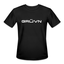 Load image into Gallery viewer, GRÜVN Men’s Moisture Wicking Performance T-Shirt - Steiner on back - White Logo (5 Colors) - black
