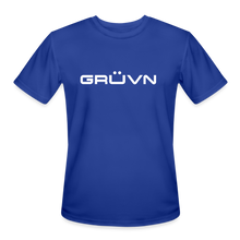 Load image into Gallery viewer, GRÜVN Men’s Moisture Wicking Performance T-Shirt - Valenzuelaon back - White GRUVN (5 Colors) - royal blue
