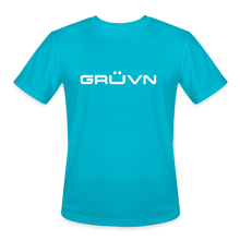 Load image into Gallery viewer, GRÜVN Men’s Moisture Wicking Performance T-Shirt - Valenzuelaon back - White GRUVN (5 Colors) - turquoise
