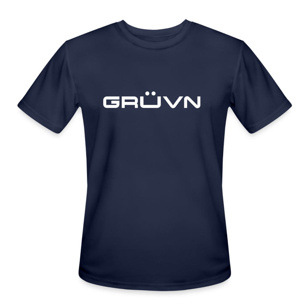 GRÜVN Men’s Moisture Wicking Performance T-Shirt - Valenzuelaon back - White GRUVN (5 Colors) - navy