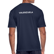 Load image into Gallery viewer, GRÜVN Men’s Moisture Wicking Performance T-Shirt - Valenzuelaon back - White GRUVN (5 Colors) - navy
