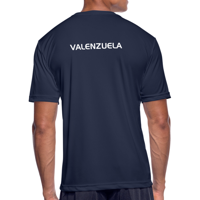 GRÜVN Men’s Moisture Wicking Performance T-Shirt - Valenzuelaon back - White GRUVN (5 Colors) - navy