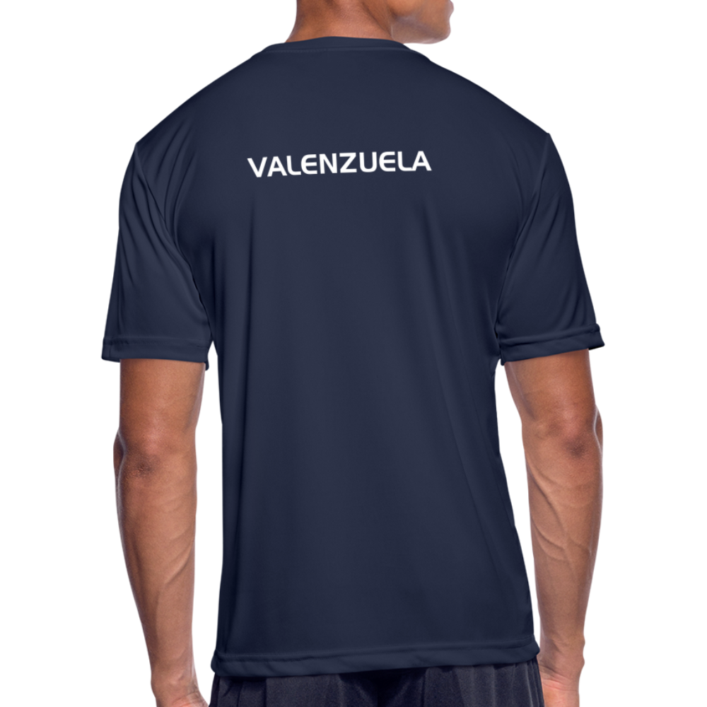 GRÜVN Men’s Moisture Wicking Performance T-Shirt - Valenzuelaon back - White GRUVN (5 Colors) - navy