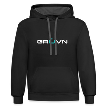 Load image into Gallery viewer, GRÜVN Unisex Contrast Hoodie - White &amp; Blue Logo - Team GRUVN on back (2 Colors) - black/asphalt
