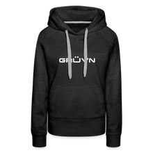 Load image into Gallery viewer, GRÜVN Women’s Premium Hoodie - White Logo - Team GRUVN on back (9 Colors) - black
