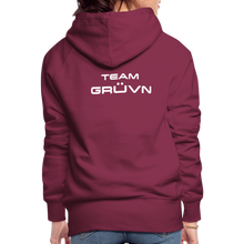Load image into Gallery viewer, GRÜVN Women’s Premium Hoodie - White Logo - Team GRUVN on back (9 Colors) - burgundy
