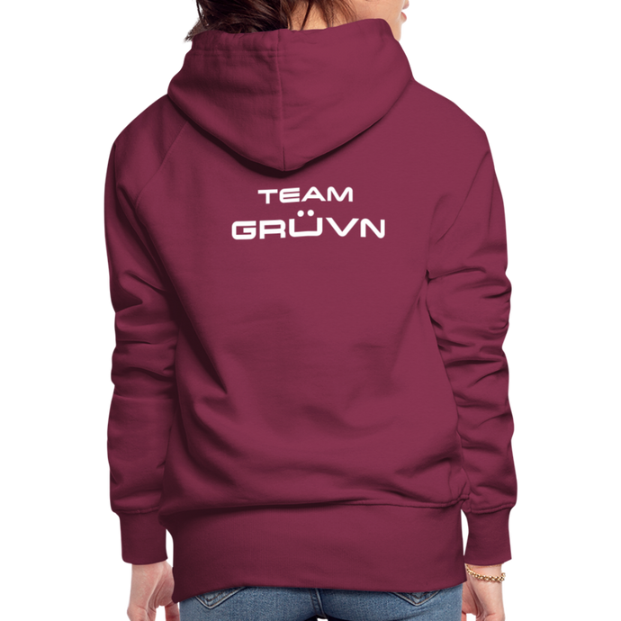 GRÜVN Women’s Premium Hoodie - White Logo - Team GRUVN on back (9 Colors) - burgundy