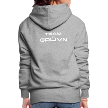 Load image into Gallery viewer, GRÜVN Women’s Premium Hoodie - White Logo - Team GRUVN on back (9 Colors) - heather grey
