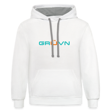 Load image into Gallery viewer, GRÜVN Unisex Contrast Hoodie - Blue &amp; Orange Logo - Team GRUVN on back (3 Colors) - white/gray
