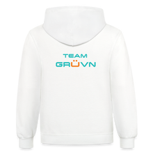 Load image into Gallery viewer, GRÜVN Unisex Contrast Hoodie - Blue &amp; Orange Logo - Team GRUVN on back (3 Colors) - white/gray

