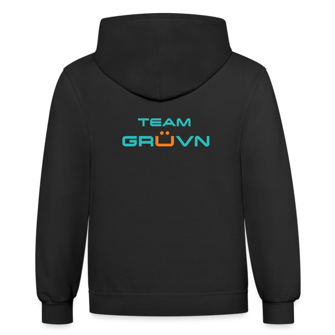 GRÜVN Unisex Contrast Hoodie - Blue & Orange Logo - Team GRUVN on back (3 Colors) - black/asphalt