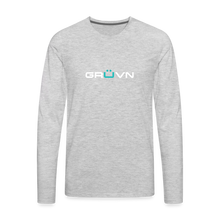 Load image into Gallery viewer, GRÜVN Men&#39;s Premium Long Sleeve T-Shirt - White &amp; Blue Logo - BIG RON on back  (4 Colors) - heather gray

