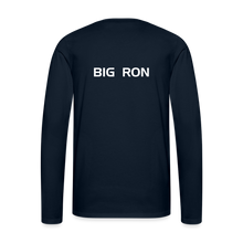 Load image into Gallery viewer, GRÜVN Men&#39;s Premium Long Sleeve T-Shirt - White &amp; Blue Logo - BIG RON on back  (4 Colors) - deep navy
