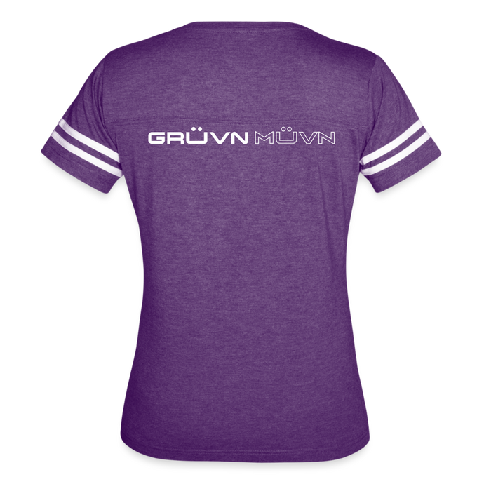 GRÜVN Women’s Vintage Sport T-Shirt - GRÜVN MÜVN  on back (7 Colors) - vintage purple/white