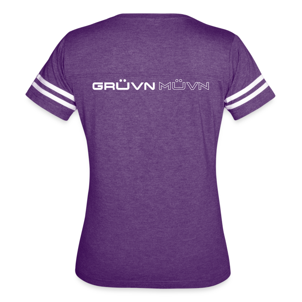 GRÜVN Women’s Vintage Sport T-Shirt - GRÜVN MÜVN  on back (7 Colors) - vintage purple/white