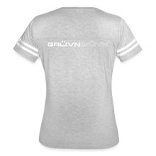 Load image into Gallery viewer, GRÜVN Women’s Vintage Sport T-Shirt - GRÜVN MÜVN  on back (7 Colors) - heather gray/white
